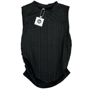 NWT Black, patterned, tank top, ruched on sides, Size M